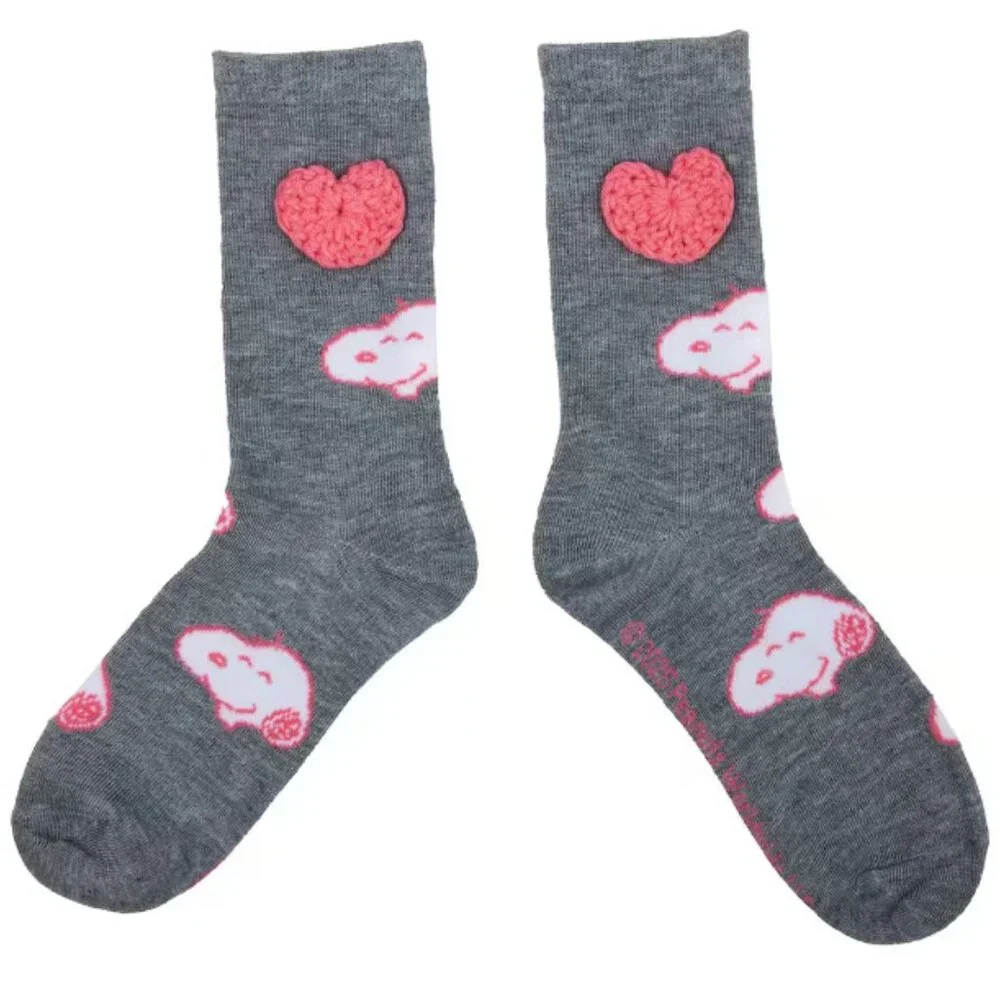 Peanuts Pink Snoopy Crochet 2 Pair Adult Crew Sock Set